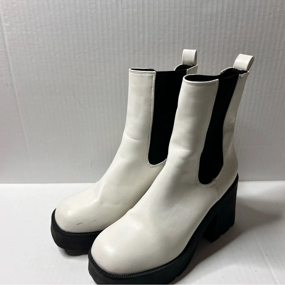White and Black Platform Boots with Chunky Sole